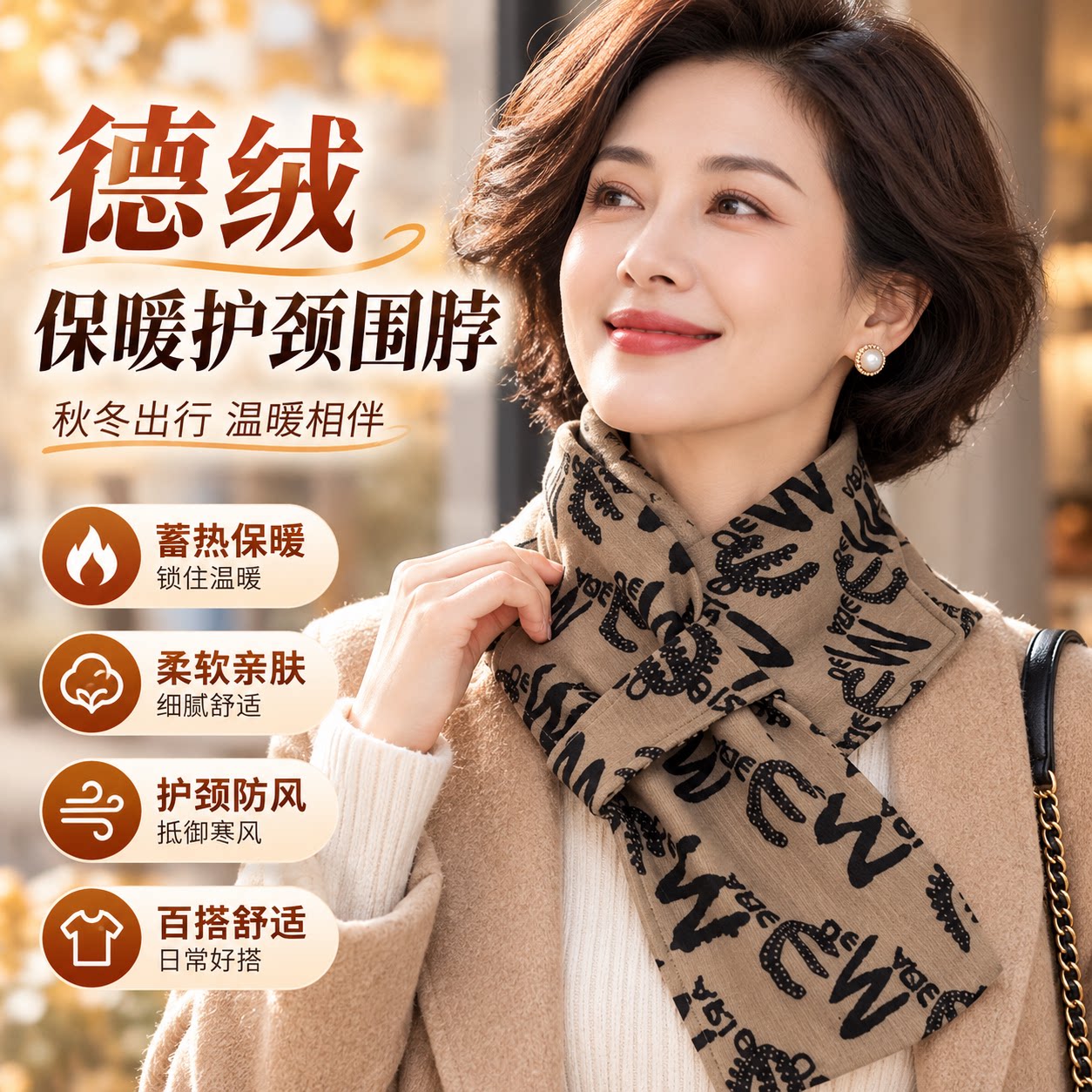 德绒带兜护颈围脖护颈长巾丝巾
