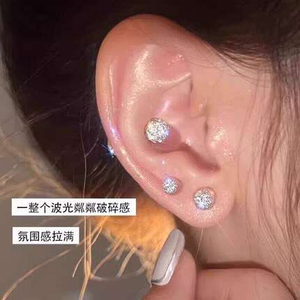 纯银耳钉女养耳洞耳骨钉ins小众高级感锆石耳蜗钉钻石耳环耳饰