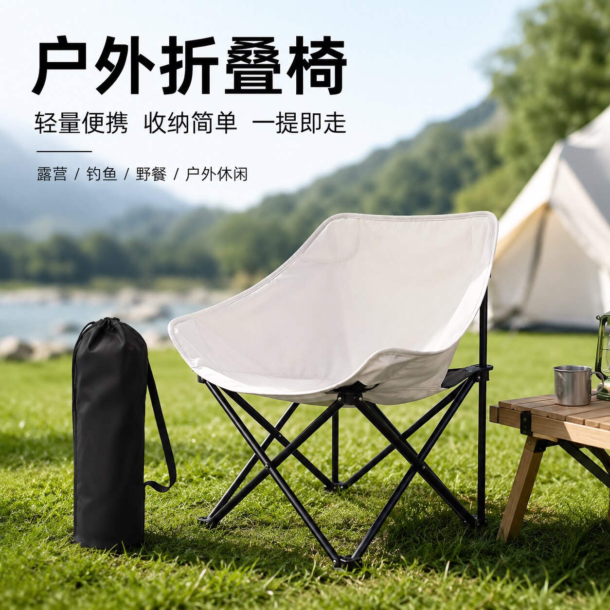 户外露营便携折叠躺椅承重150斤