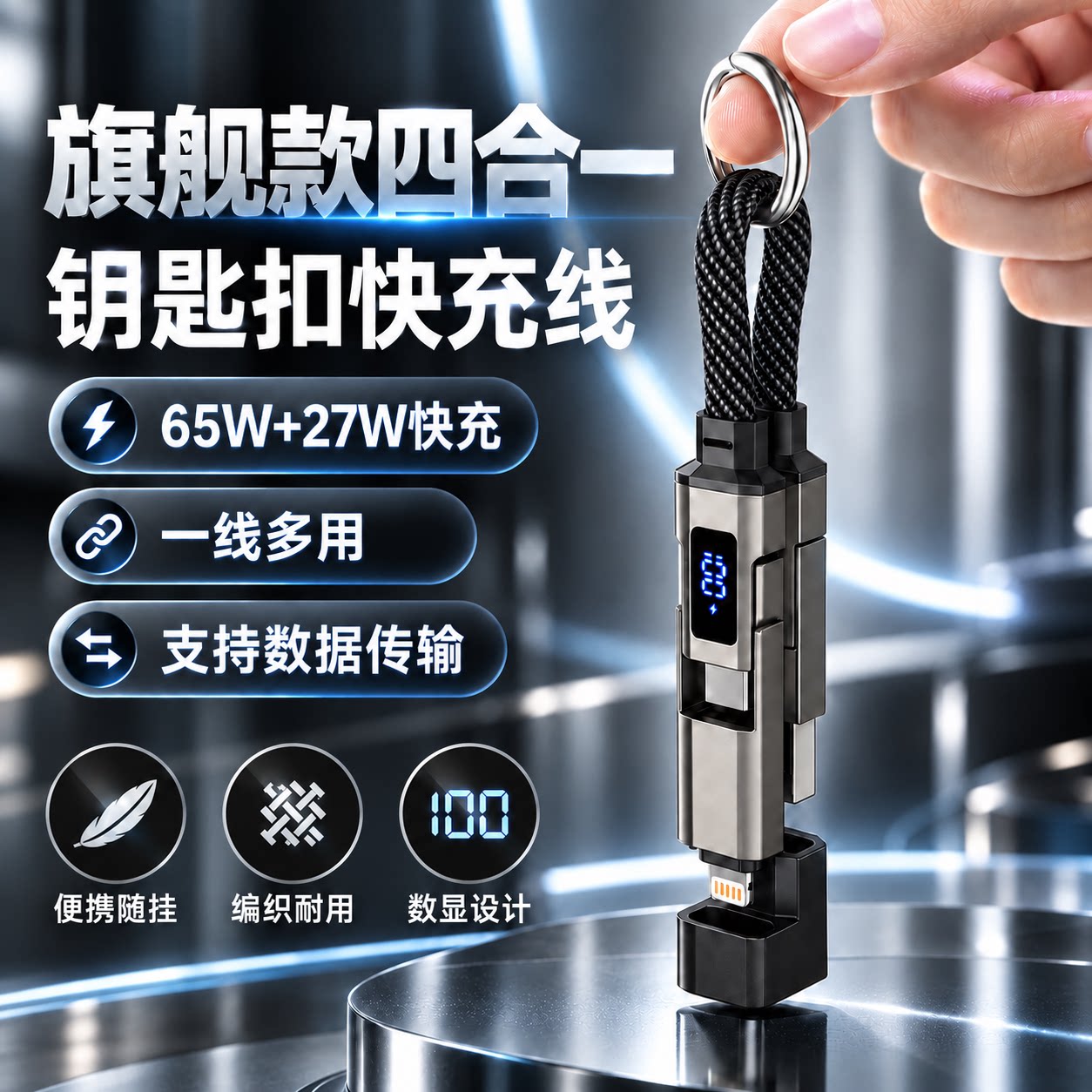 数显钥匙扣四合一快充数据线