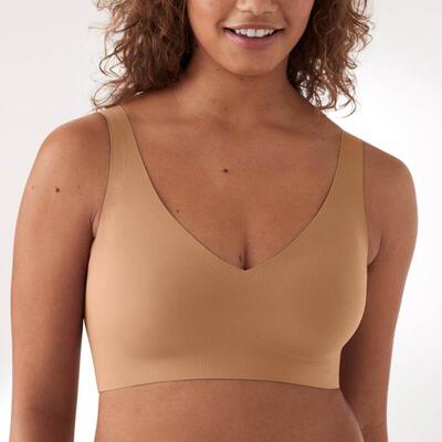 新款无痕V领背心式内衣女大胸显小一片式舒适睡眠文胸U型美背bras