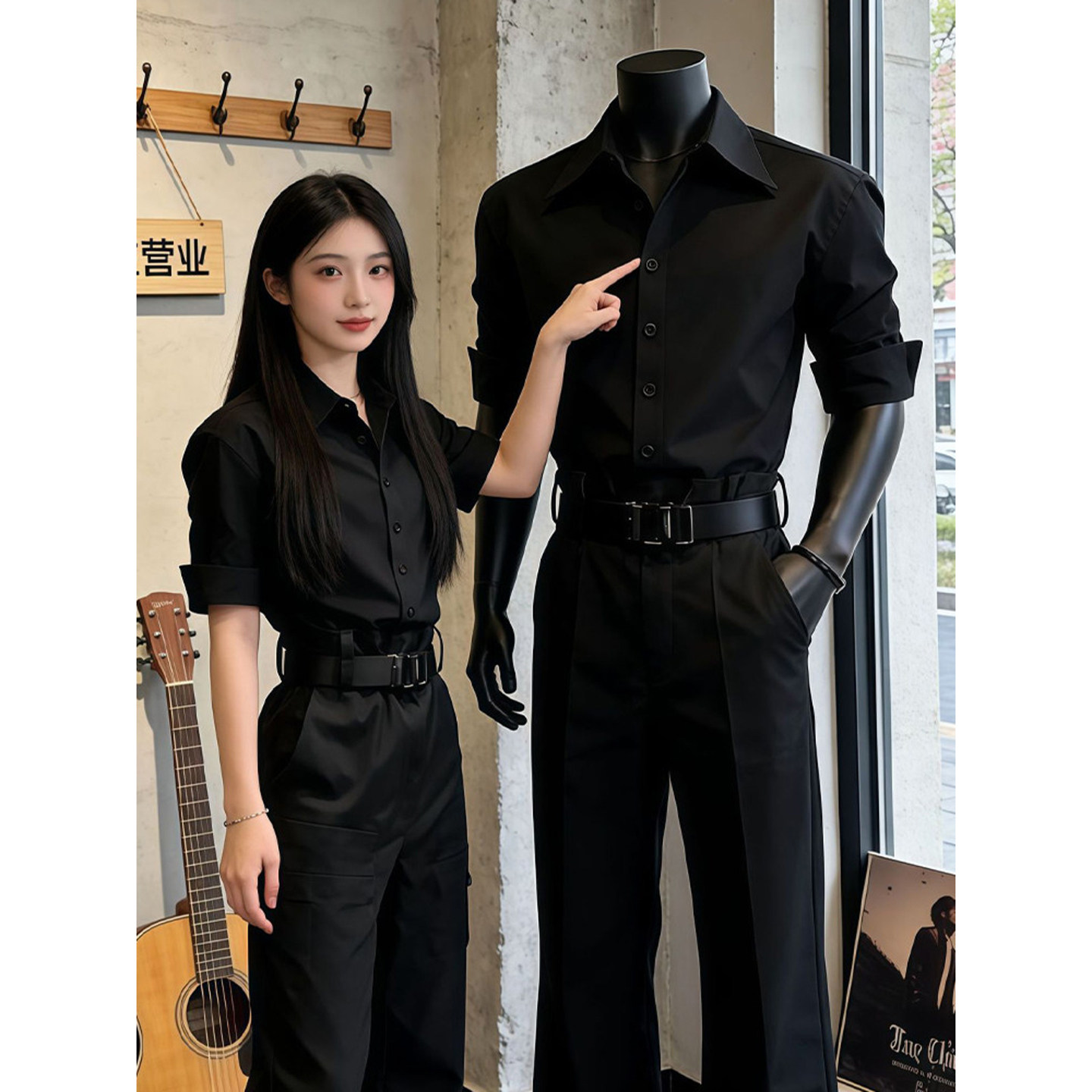 美式黑色正肩男士衬衫高级感痞帅长袖衬衣cleanfit西装内搭上衣男