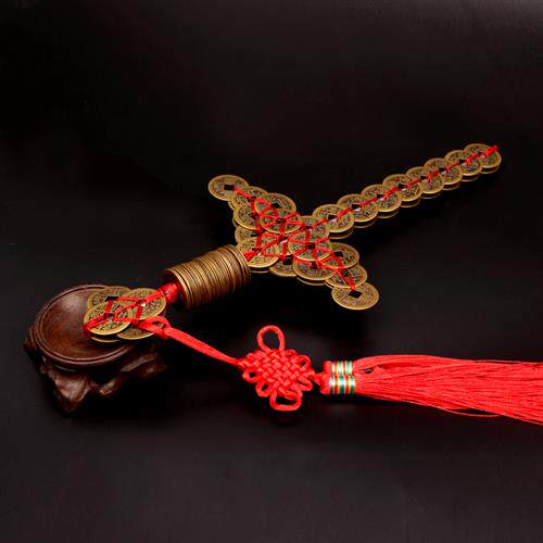 正英铜钱剑法器茅山道士五帝钱宝剑金钱剑影视道具家居铜钱挂件