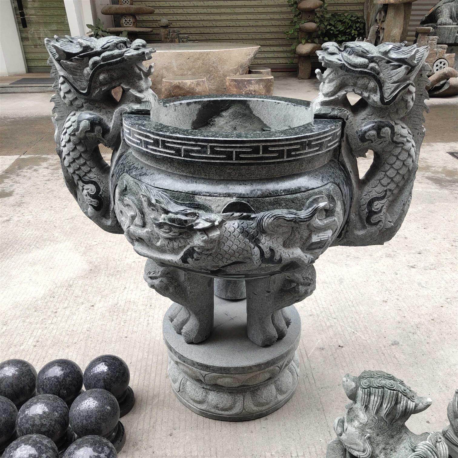 50cm大型户外浮雕青石雕龙香炉鼎寺庙供奉祠堂大天公炉供奉香鼎炉