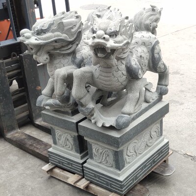 石雕麒麟摆件招财镇宅吉祥摆件一对青石麒麟