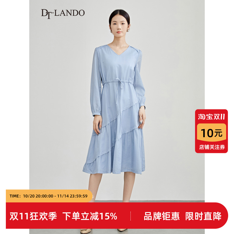 DTLANDO温柔简约收腰V领连衣裙