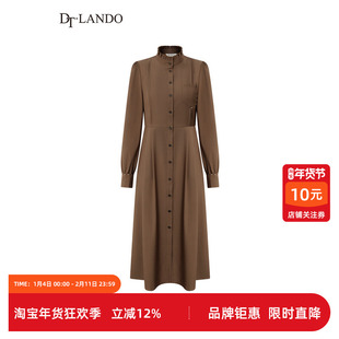 DTLANDO秋季女装优雅立领宽松剪裁设计师品牌中长款长袖连衣裙子