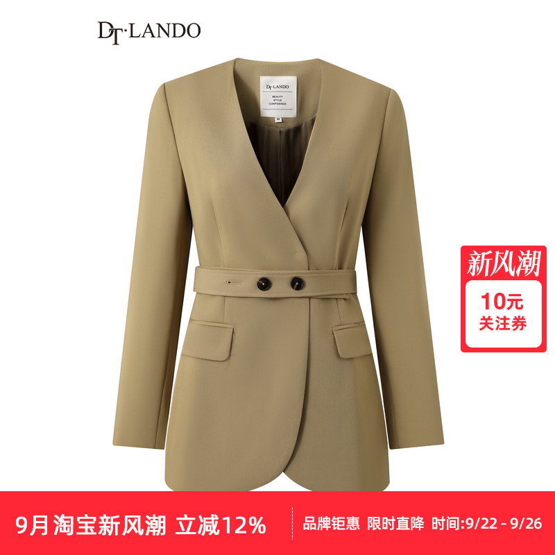 DTLANDO无领绑带收腰西装外套
