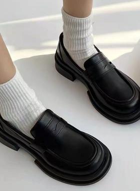 福女秋3季20乐2新34247款厚底粗跟英鞋伦单鞋学院风一脚蹬jk小皮