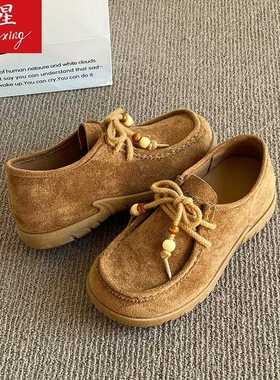 28112百踩屎感女5款秋季202年无品牌/新款博反绒皮袋鼠鞋搭外穿防