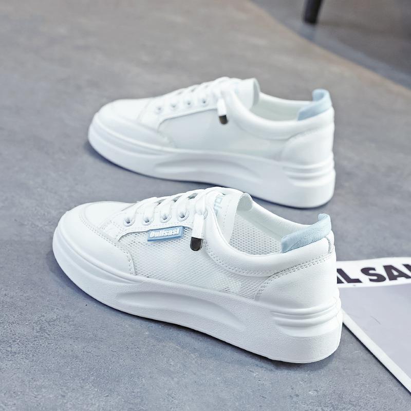 小白鞋女2025新款夏季爆款厚底板鞋鞋女款百xq-D18网搭面休闲白色
