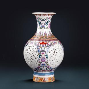 饰工 景德镇粉彩瓷器镂陶瓷客花瓶摆DTF工艺品家居设件创空意厅装