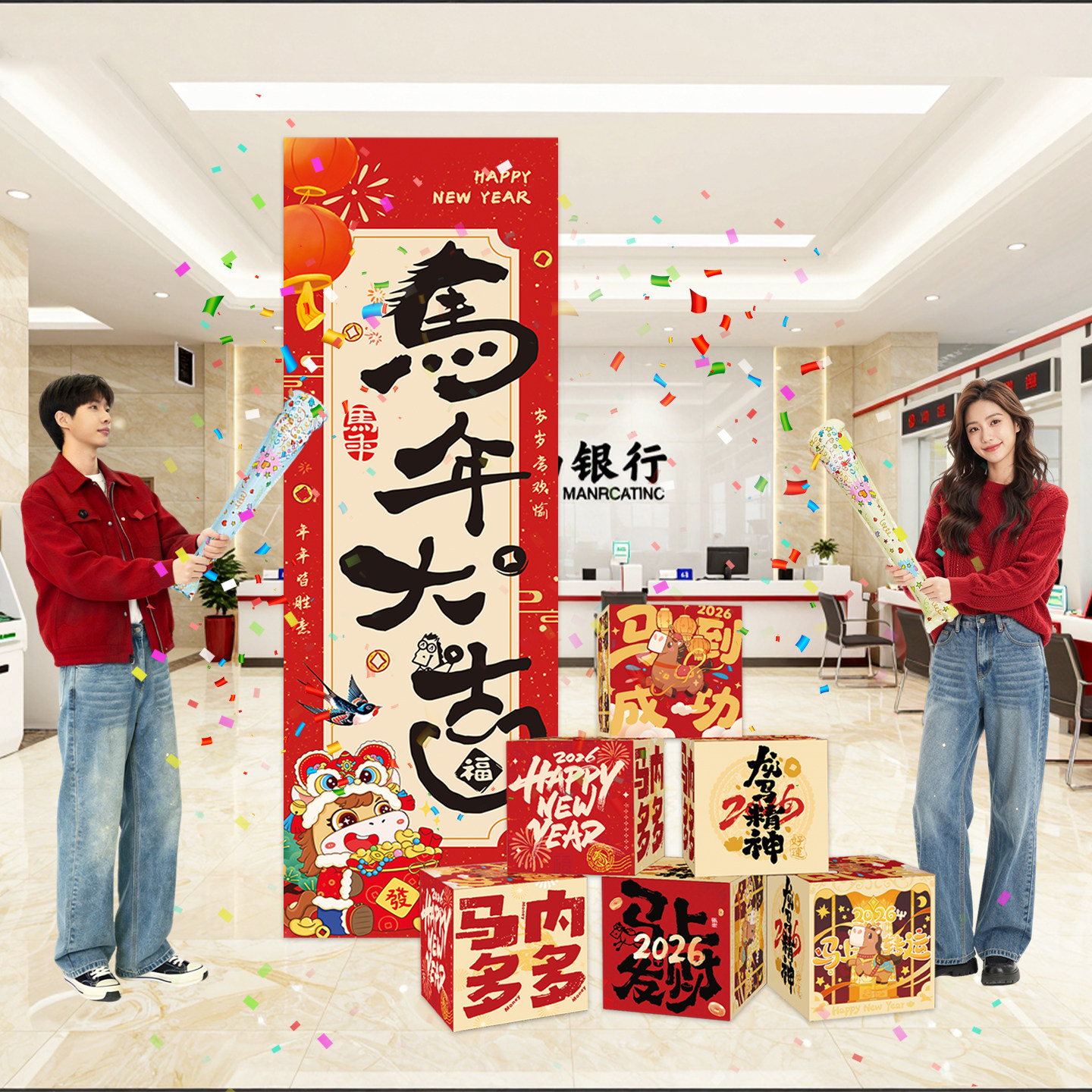 2026新年春节氛围场景布置装饰品马年银行办公室过年庆祝拍照道具,节庆用品/礼品,春节礼盒,淘宝优惠券,粉丝福利购,淘宝优惠卷