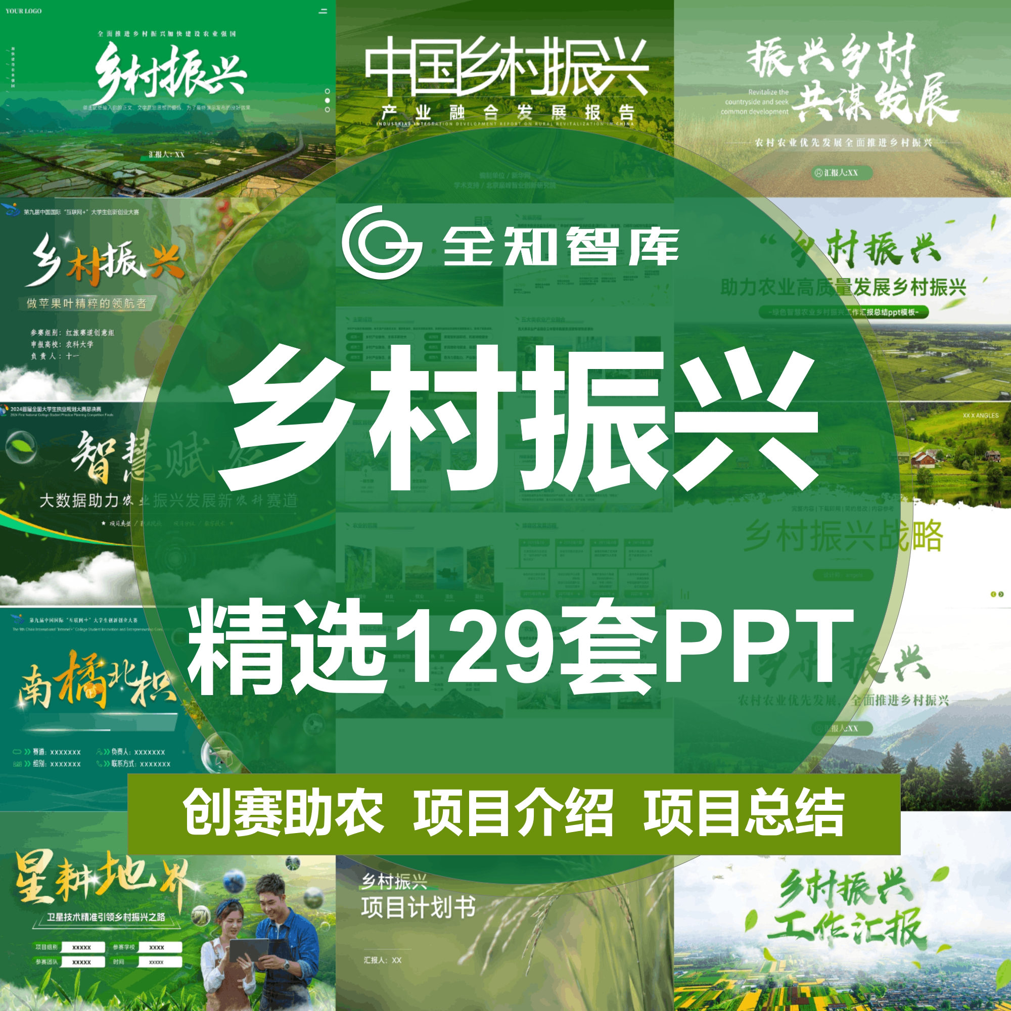 乡村振兴ppt模板高级感创赛绿色挑战杯互联网加乡村建设项目介绍