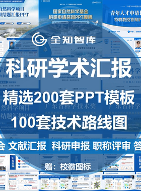 科研学术汇报PPT模板组会论文献答辩研究生职称申报技术路线图