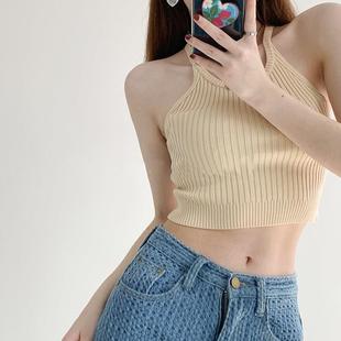 womens suspenders solid color neck Retro halter vest