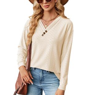 Long Tops Shirt Sleeve Loose Button Neck Color Solid
