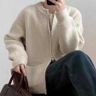 sweater zipper solid women casual knitted loose cardigan