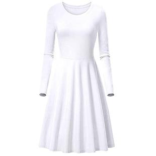 round neck long Womens loose color sleeve dress solid