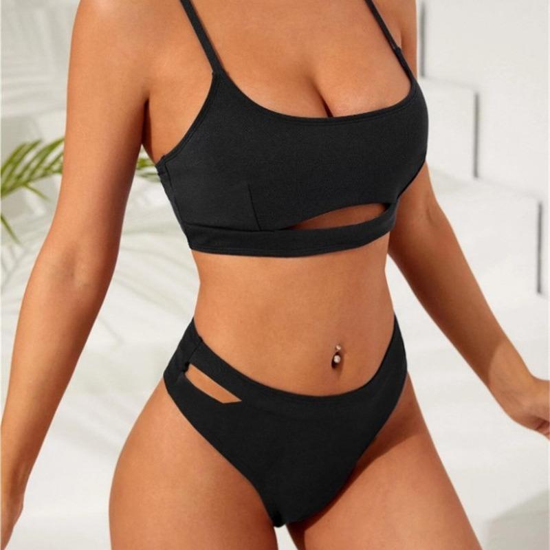 hollow two-piece split sexy swimsuit black split womens