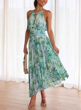 dress flowy summer floral neck ruffle dress bohemian