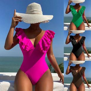 piece summer belly womens tight sexy one solid bikini beach