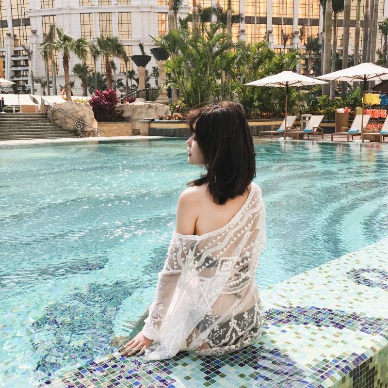 Lace beach shirt dress thin swimsuit bikini women short