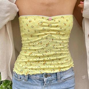 collar ruffled for top tube girls lace fit slim floral