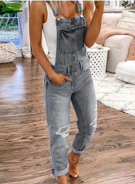 womens jumpsuit overalls ripped slim pants washed Womens
