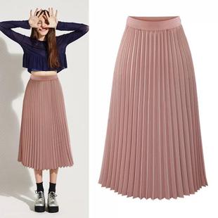 slim pleated skirt length mid high loose Chiffon