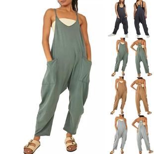 Hip Patch Suspender Pocket Bodysuit Zipper Pants Color Wide