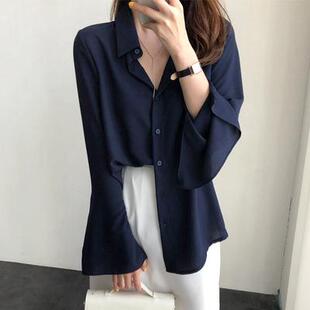 loose trumpet top long spring white shirt sleeve