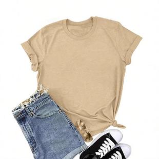 short sleeved Round womens casual shirt tops neck