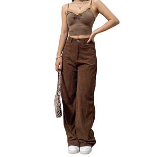 pants leg wide straight long womens casual fit slim waist