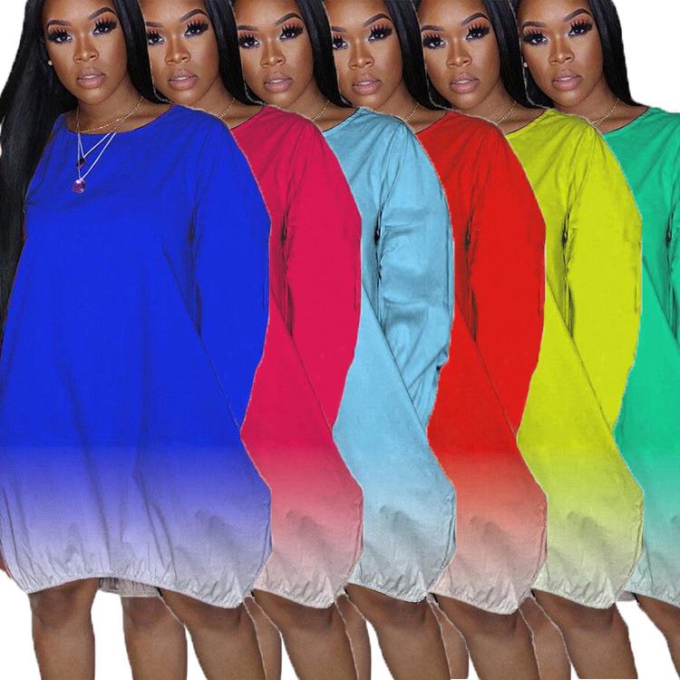 Fashion women's loose casual gradient long sleeve dress