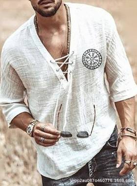 Men's chest tie cornrow sleeve T-shirt