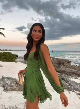 dress short slim backless strap sleeve long mesh leisure