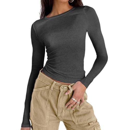 chic slim tops for rround tees plain shirt women girl