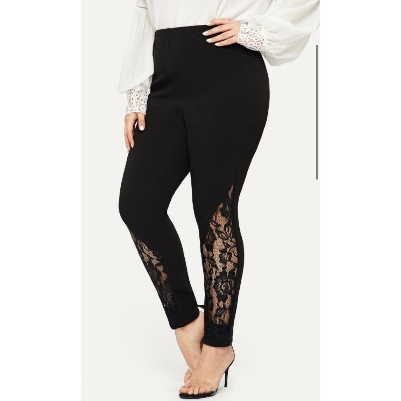 xl tights black hollow panels side lace floral patchwork