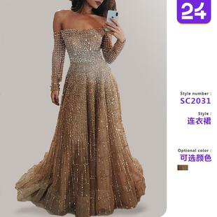 shoulder long sleeved Long top off tube dress sparkling