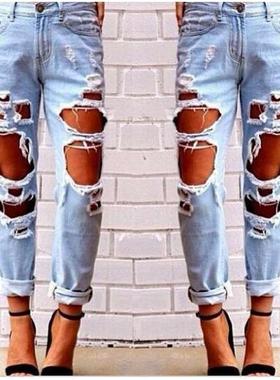 Wild and sexy exaggerated big hole scratched jeans