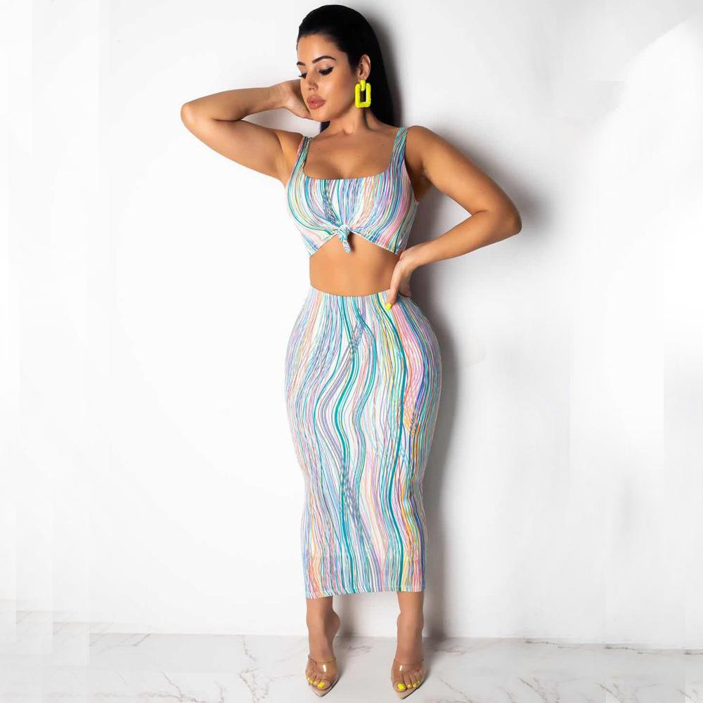 set vest sleeveless skirt midi navel-baring and waist