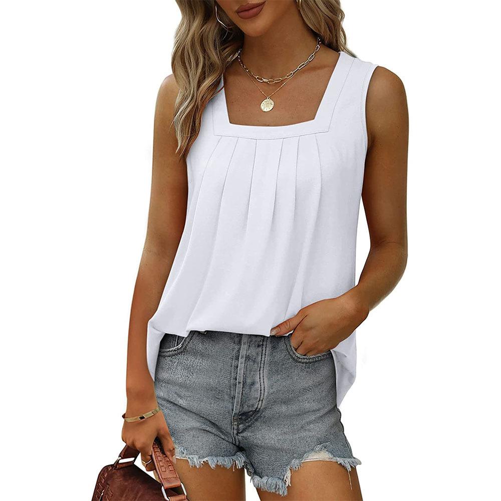 wear womens casual loose tank sleeveless color plain pleats
