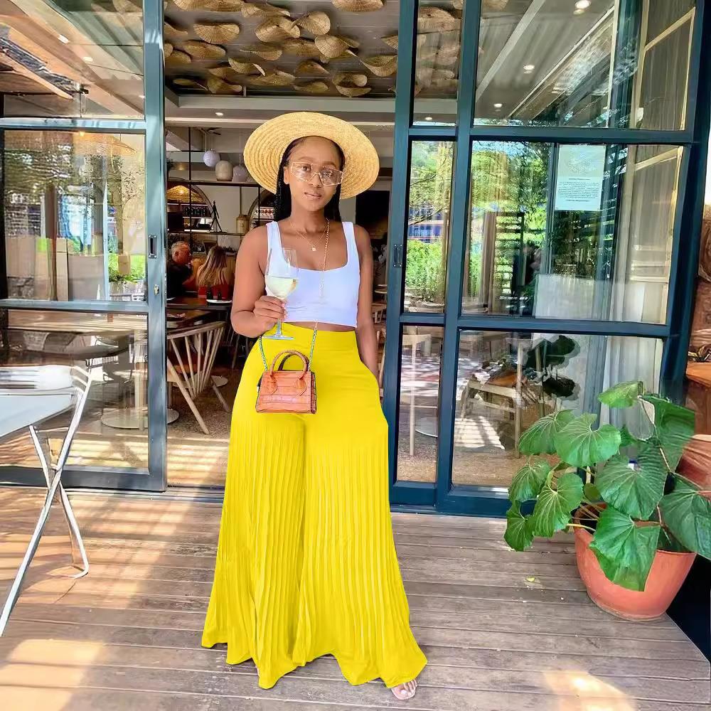 Heat-set pleated wide-leg layered pants are suitable for