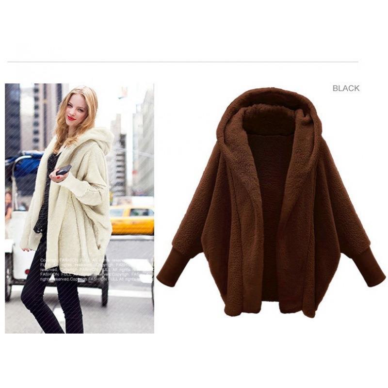 Women's solid color long sleeve hooded loose fluffy coat