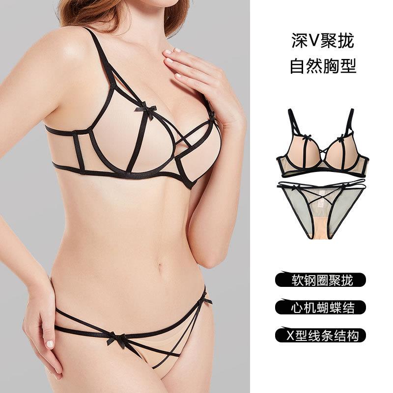 Lace bow tie sexy ultra-thin underwire bra for big breasts