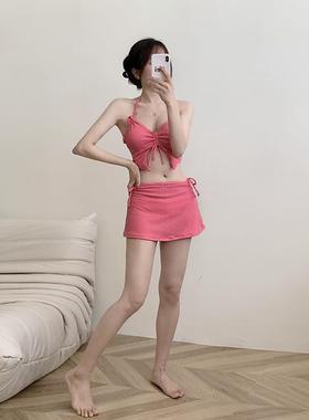 vacation beach suit three-piece bikini girl sweet white red