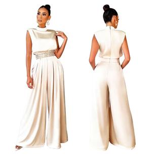 Pants Wide Color Neck Jumpsuit Fashion Leg Sleeveless