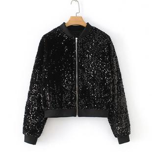 sequin cardigan jacket outerwear women black pocket