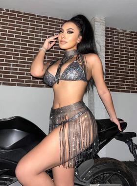 Splicing Sexy Sparkling Bandage Skirt Diamond Rhinestone